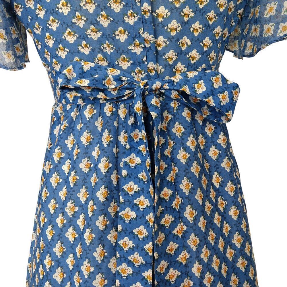 Vintage 70s Prairie Maxi Dress Size M 11 Blue Floral Calico Tiered Terri Juniors - Picture 10 of 12